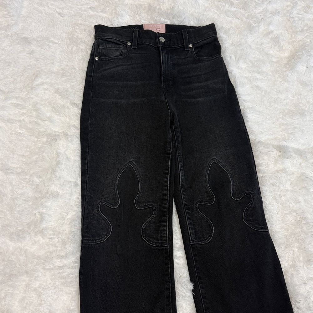 Revive Black Women's High-Rise Straight Jeans with Decorative Knee Stitching - Picture 2 of 7